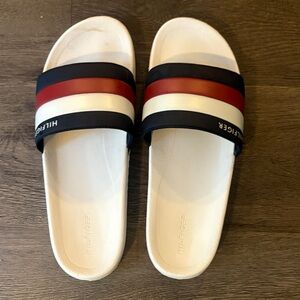 Tommy Hilfiger Red and White Slide Sandals